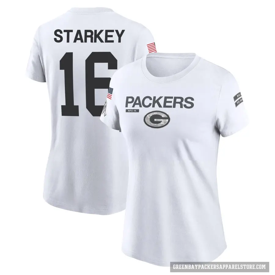 Women's ＃16 Rory Starkey Green Bay Packers White 2024 Salute to Service Performance T-Shirt