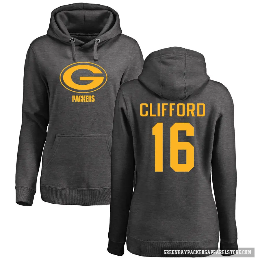 Women's ＃16 Sean Clifford Green Bay Packers Pro Line by Branded Ash One Color Pullover Hoodie