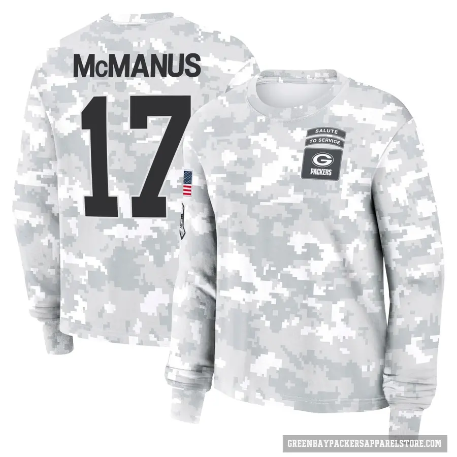 Women's ＃17 Brandon McManus Green Bay Packers Camo Arctic 2024 Salute to Service Long Sleeve T-Shirt