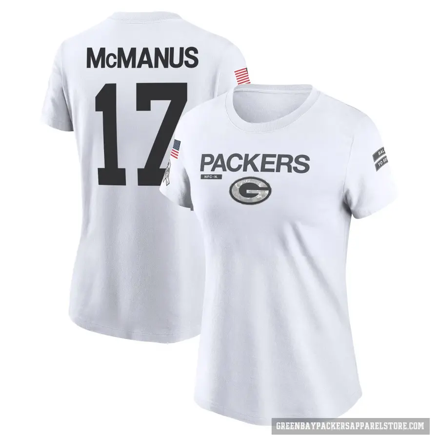 Women's ＃17 Brandon McManus Green Bay Packers White 2024 Salute to Service Performance T-Shirt