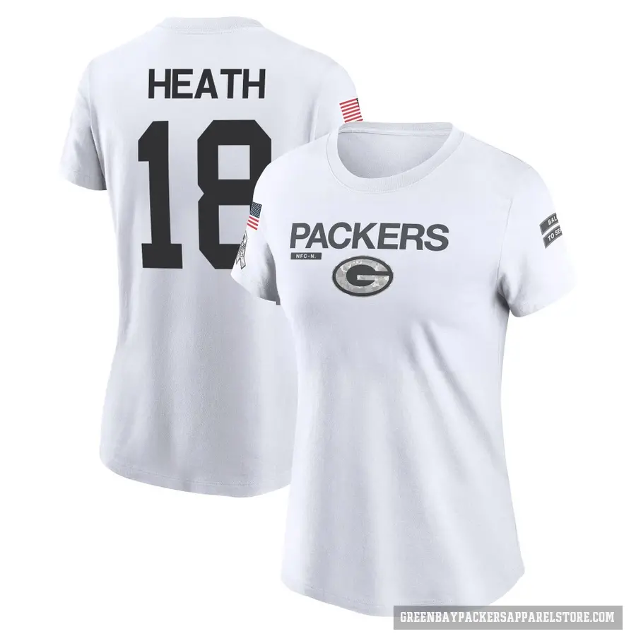 Women's ＃18 Malik Heath Green Bay Packers White 2024 Salute to Service Performance T-Shirt