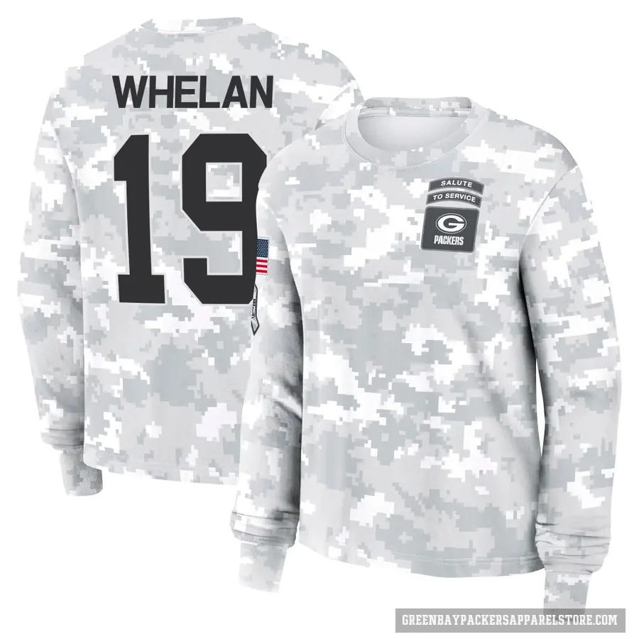 Women's ＃19 Daniel Whelan Green Bay Packers Camo Arctic 2024 Salute to Service Long Sleeve T-Shirt