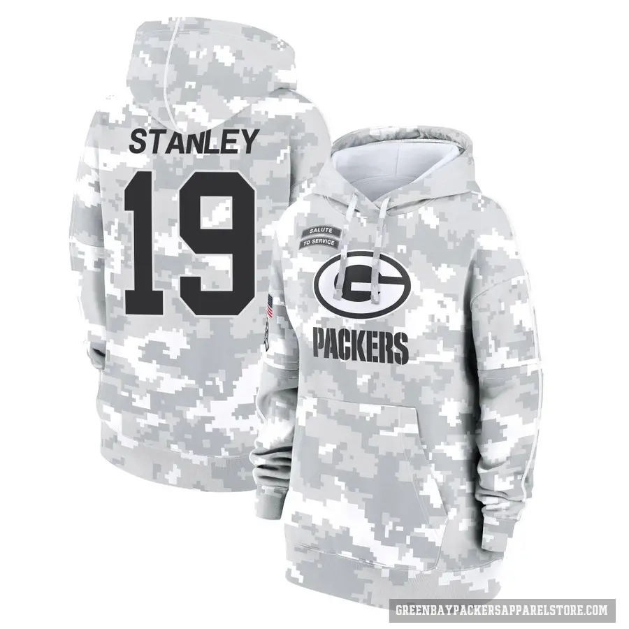 Women's ＃19 Dimitri Stanley Green Bay Packers Arctic Camo 2024 Salute to Service Club Fleece Pullover Hoodie