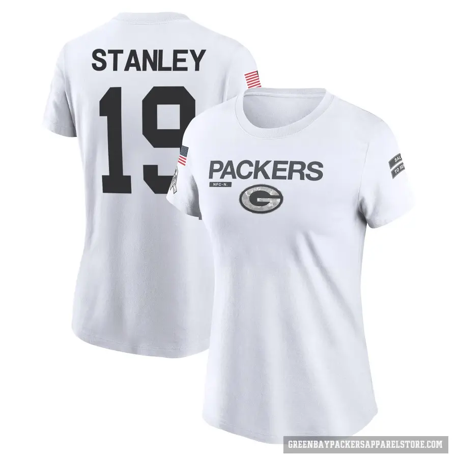 Women's ＃19 Dimitri Stanley Green Bay Packers White 2024 Salute to Service Performance T-Shirt