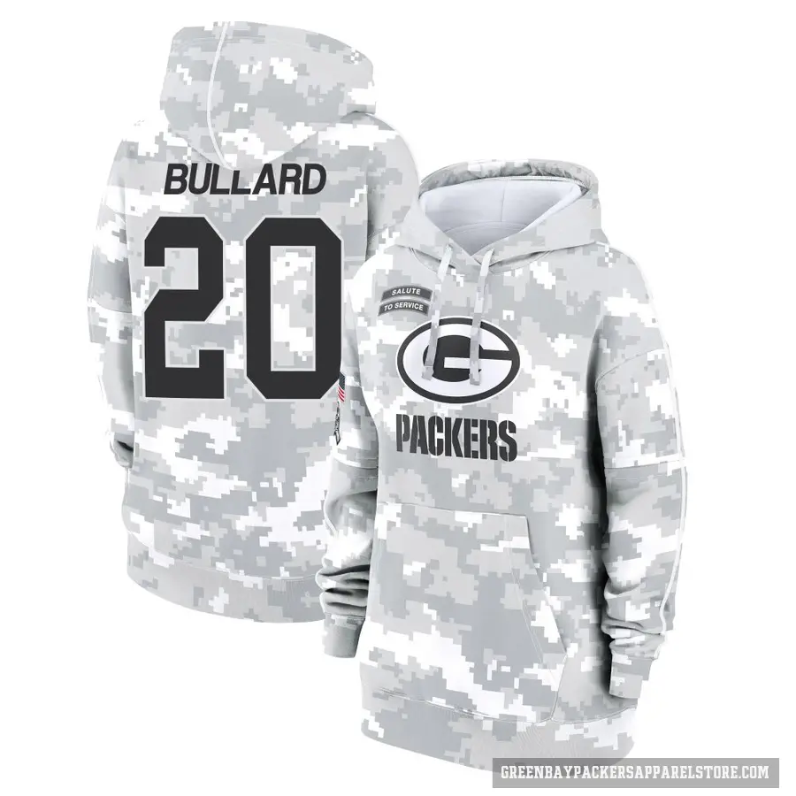 Women's ＃20 Javon Bullard Green Bay Packers Arctic Camo 2024 Salute to Service Club Fleece Pullover Hoodie