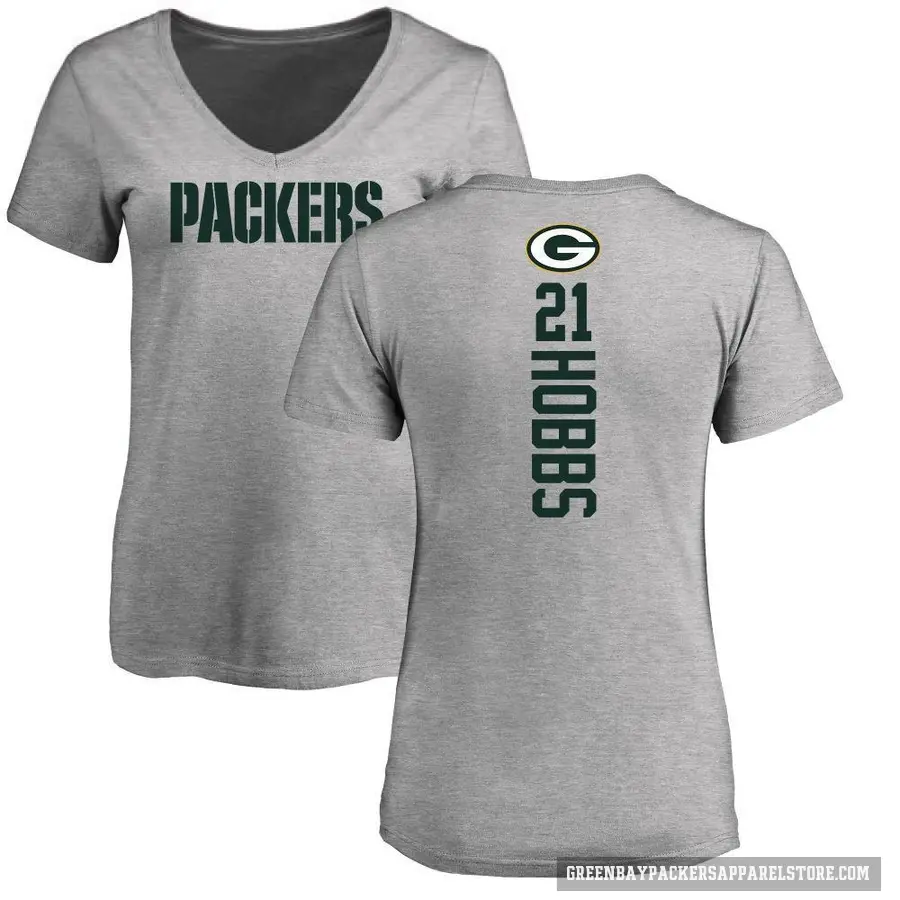 Women's ＃21 Nate Hobbs Green Bay Packers Ash Backer V-Neck T-Shirt