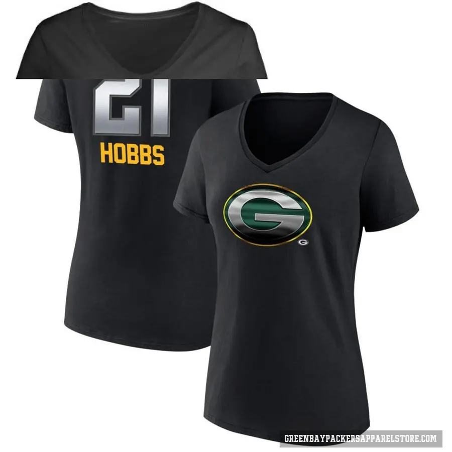 Women's ＃21 Nate Hobbs Green Bay Packers Black Midnight Mascot T-Shirt