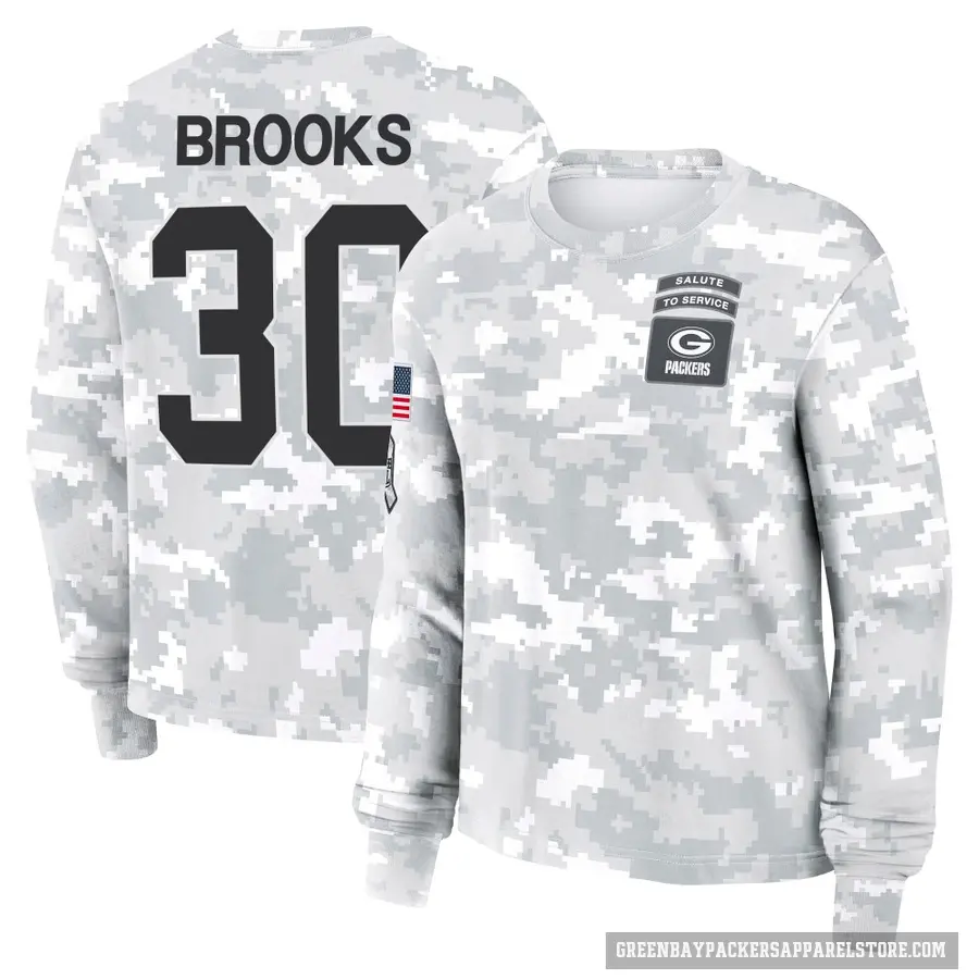 Women's ＃30 Chris Brooks Green Bay Packers Camo Arctic 2024 Salute to Service Long Sleeve T-Shirt