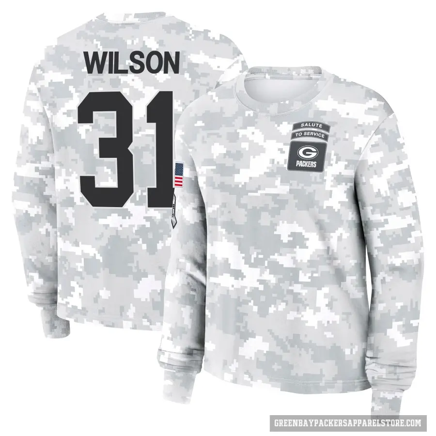 Women's ＃31 Emanuel Wilson Green Bay Packers Camo Arctic 2024 Salute to Service Long Sleeve T-Shirt