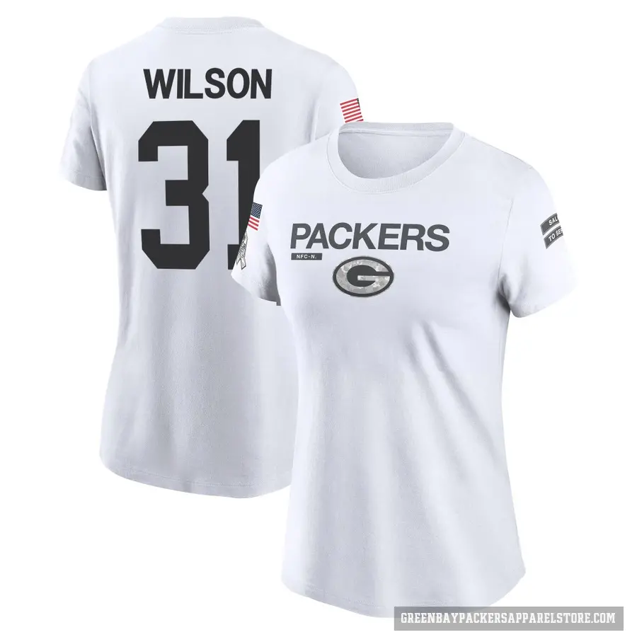 Women's ＃31 Emanuel Wilson Green Bay Packers White 2024 Salute to Service Performance T-Shirt