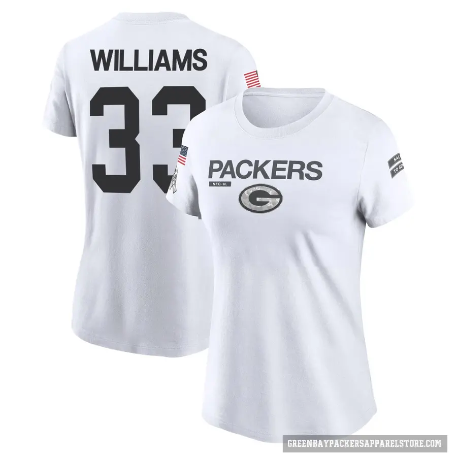 Women's ＃33 Evan Williams Green Bay Packers White 2024 Salute to Service Performance T-Shirt