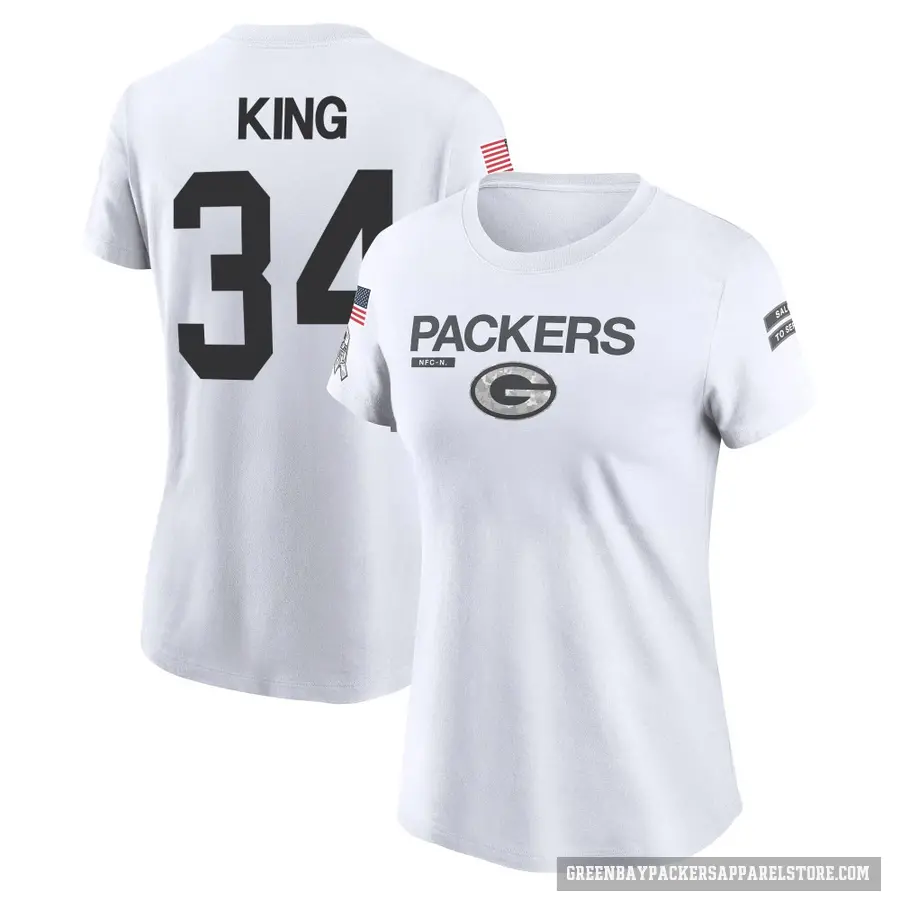Women's ＃34 Kalen King Green Bay Packers White 2024 Salute to Service Performance T-Shirt