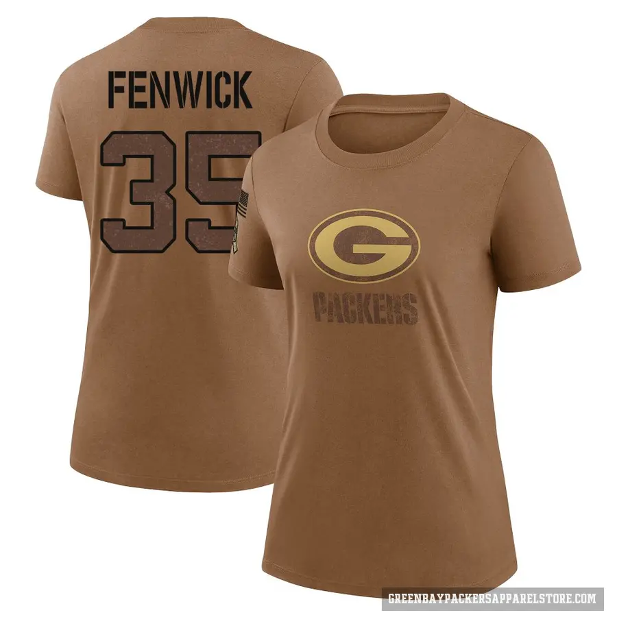 Women's ＃35 Deshaun Fenwick Green Bay Packers Brown 2023 Salute To Service Performance T-Shirt