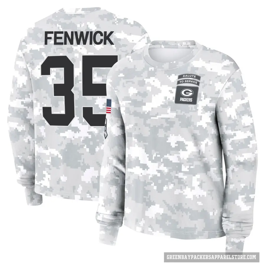 Women's ＃35 Deshaun Fenwick Green Bay Packers Camo Arctic 2024 Salute to Service Long Sleeve T-Shirt