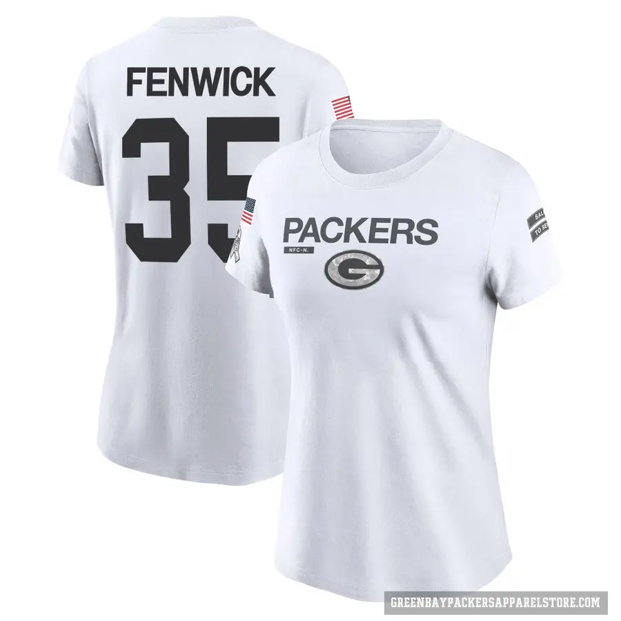 Women's ＃35 Deshaun Fenwick Green Bay Packers White 2024 Salute to Service Performance T-Shirt