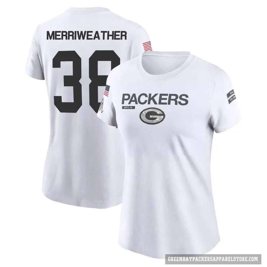 Women's ＃38 Ellis Merriweather Green Bay Packers White 2024 Salute to Service Performance T-Shirt