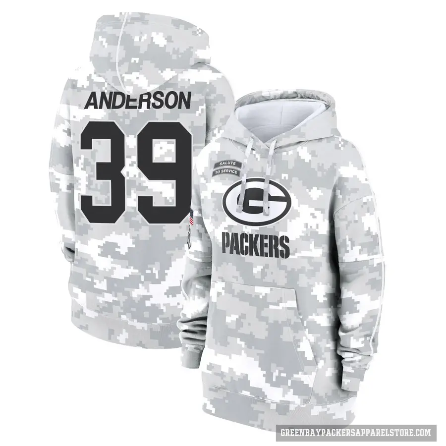 Women's ＃39 Zayne Anderson Green Bay Packers Arctic Camo 2024 Salute to Service Club Fleece Pullover Hoodie