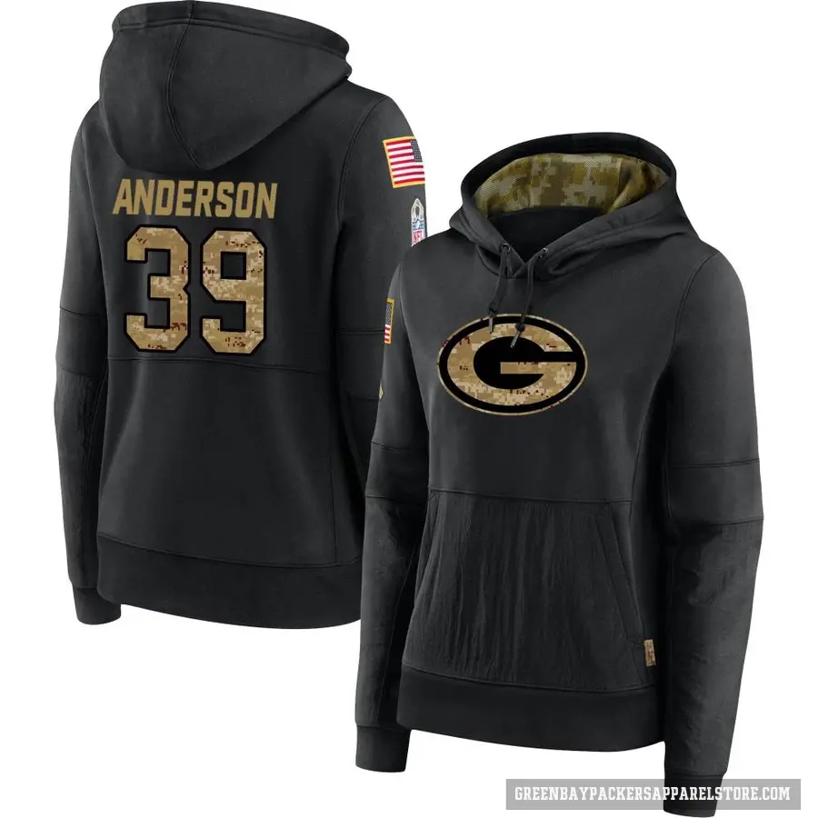 Women's ＃39 Zayne Anderson Green Bay Packers Black 2020 Salute to Service Sideline Performance Pullover Hoodie