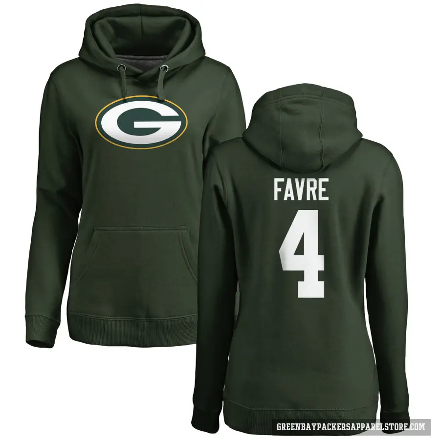 Women's ＃4 Brett Favre Green Bay Packers Green Pro Line Logo Pullover Hoodie