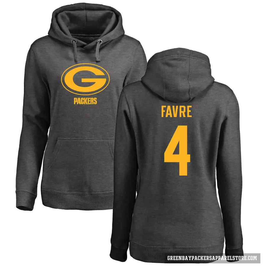 Women's ＃4 Brett Favre Green Bay Packers Pro Line by Branded Ash One Color Pullover Hoodie