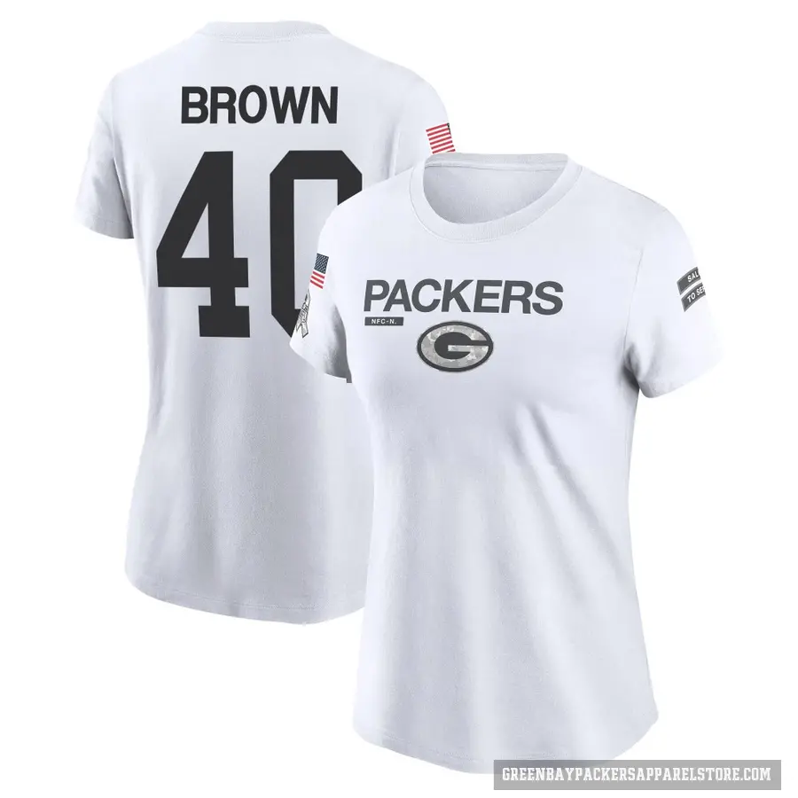 Women's ＃40 Omar Brown Green Bay Packers White 2024 Salute to Service Performance T-Shirt