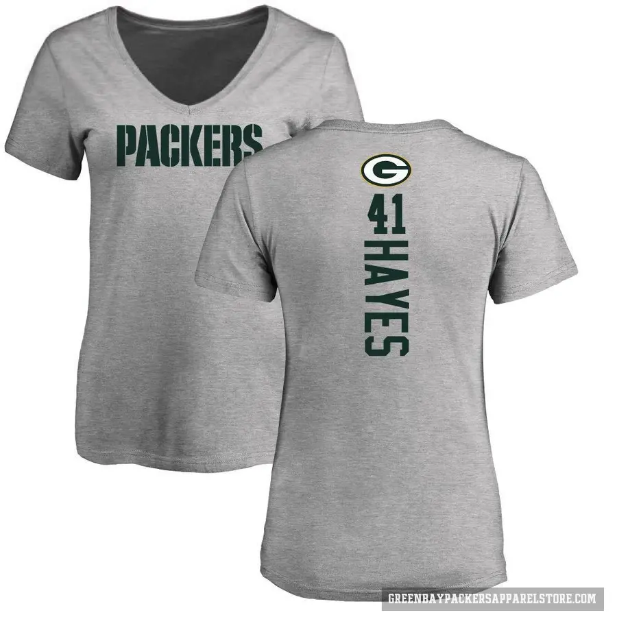 Women's ＃41 Kaleb Hayes Green Bay Packers Ash Backer V-Neck T-Shirt