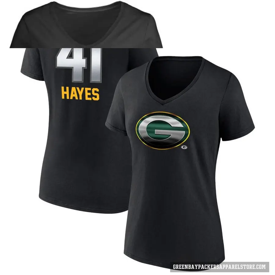 Women's ＃41 Kaleb Hayes Green Bay Packers Black Midnight Mascot T-Shirt
