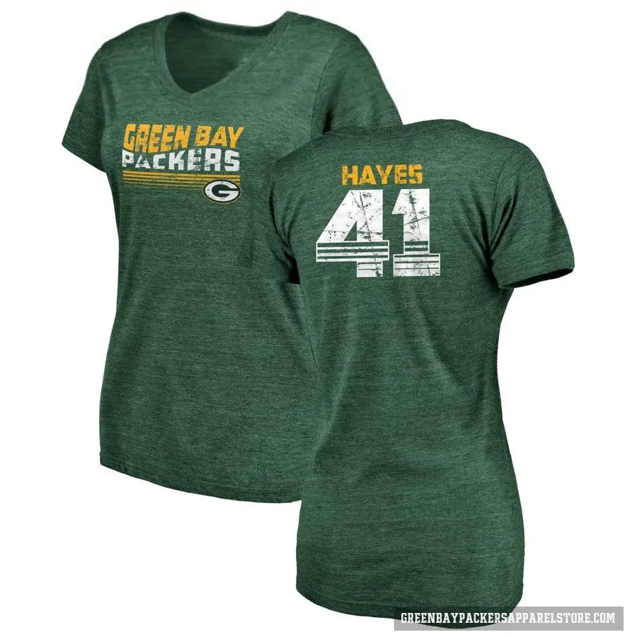 Women's ＃41 Kaleb Hayes Green Bay Packers Green Retro V-Neck T-Shirt