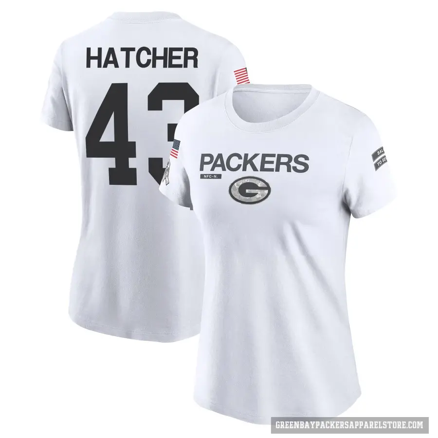 Women's ＃43 Broughton Hatcher Green Bay Packers White 2024 Salute to Service Performance T-Shirt