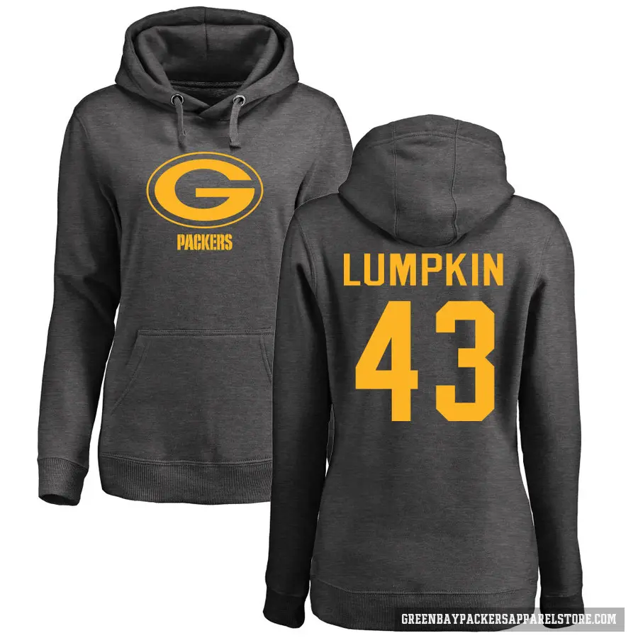 Women's ＃43 Johnny Lumpkin Green Bay Packers Pro Line by Branded Ash One Color Pullover Hoodie