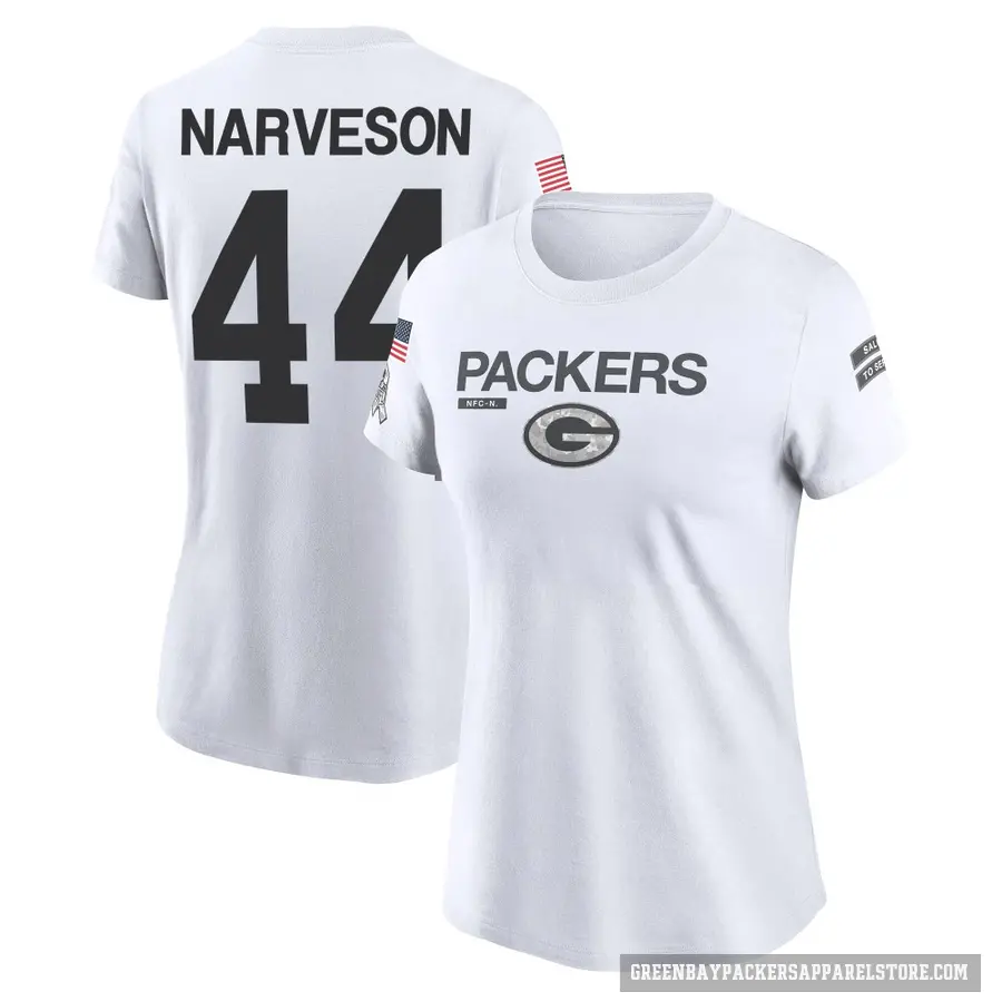 Women's ＃44 Brayden Narveson Green Bay Packers White 2024 Salute to Service Performance T-Shirt