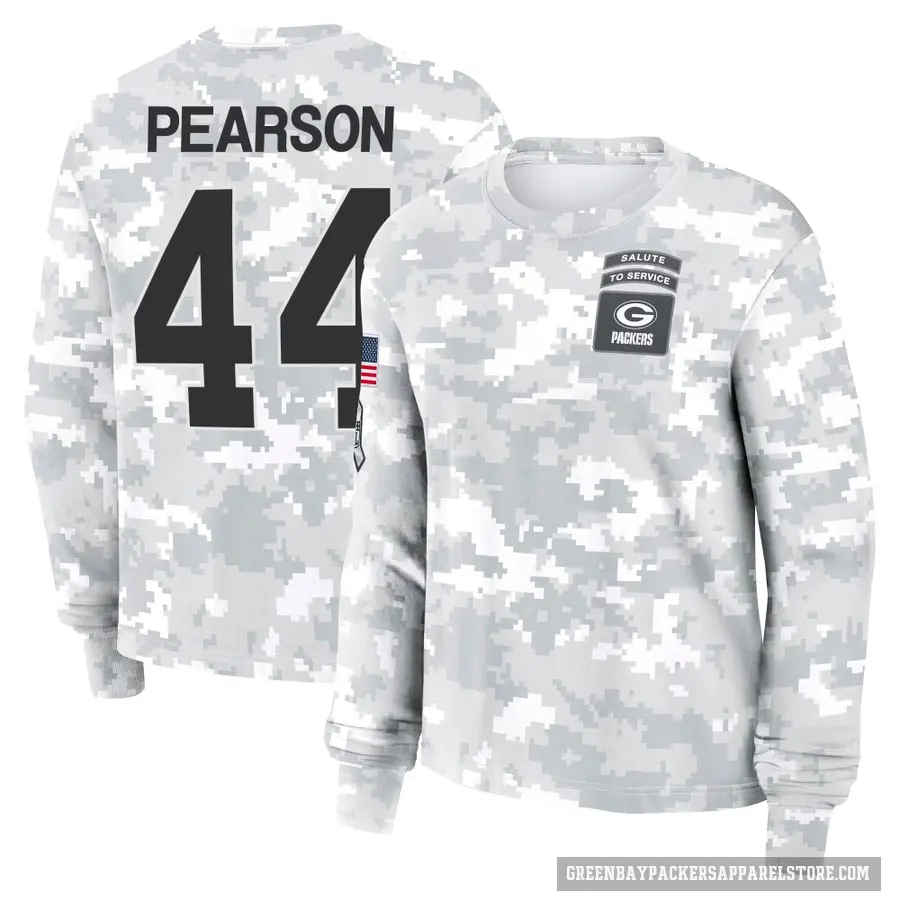 Women's ＃44 Henry Pearson Green Bay Packers Camo Arctic 2024 Salute to Service Long Sleeve T-Shirt