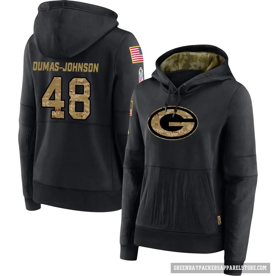 Women's ＃48 Jamon Dumas-Johnson Green Bay Packers Black 2020 Salute to Service Sideline Performance Pullover Hoodie
