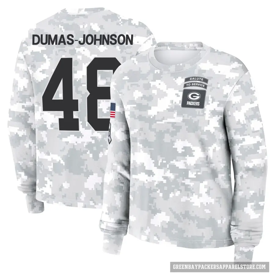 Women's ＃48 Jamon Dumas-Johnson Green Bay Packers Camo Arctic 2024 Salute to Service Long Sleeve T-Shirt