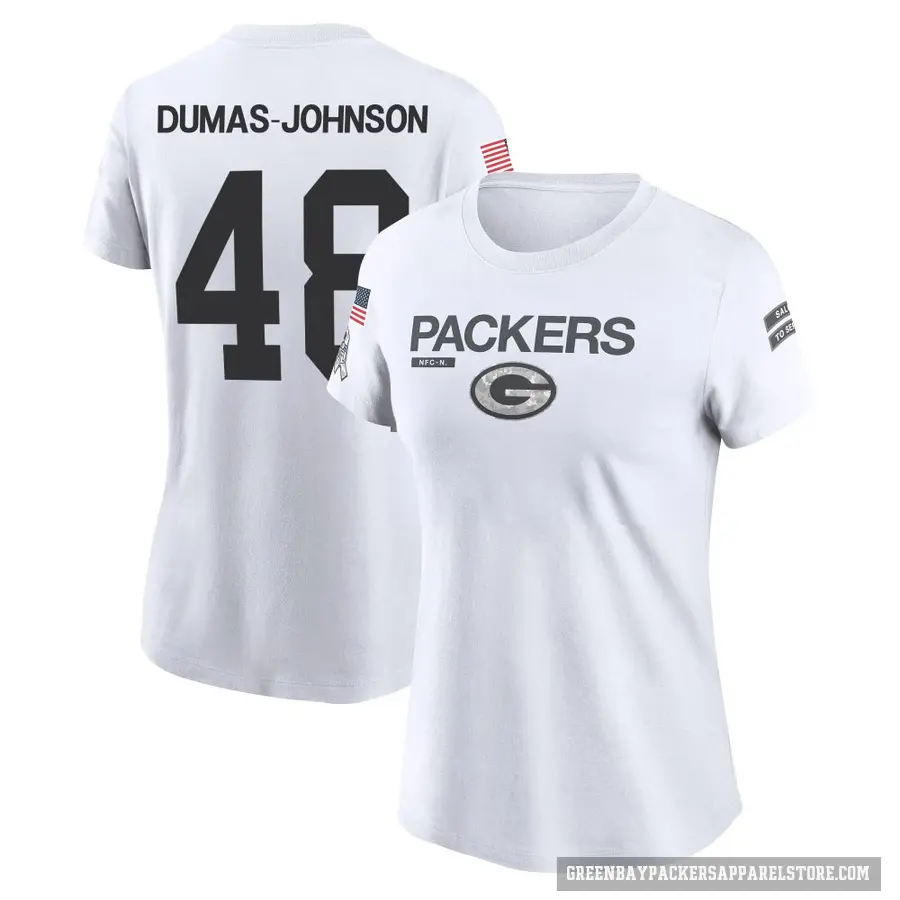 Women's ＃48 Jamon Dumas-Johnson Green Bay Packers White 2024 Salute to Service Performance T-Shirt