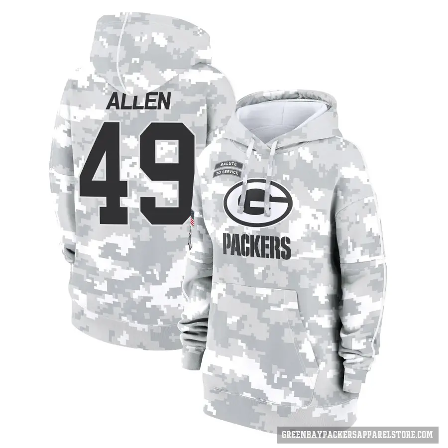 Women's ＃49 Austin Allen Green Bay Packers Arctic Camo 2024 Salute to Service Club Fleece Pullover Hoodie