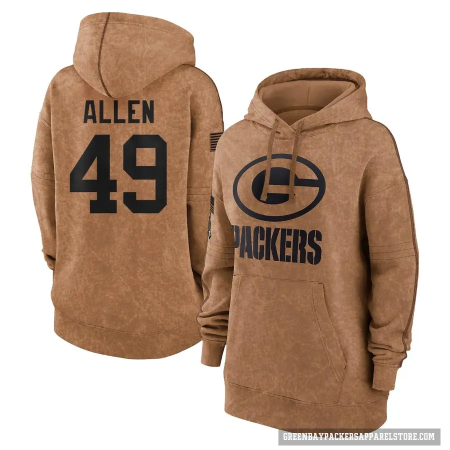 Women's ＃49 Austin Allen Green Bay Packers Brown 2023 Salute To Service Pullover Hoodie
