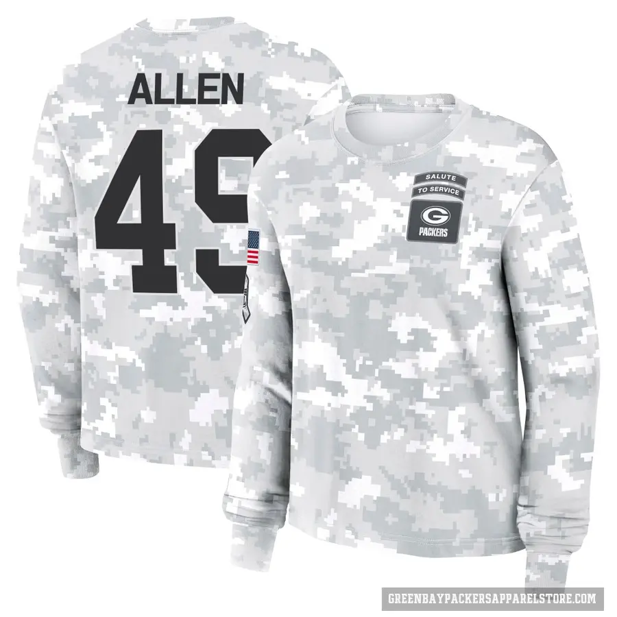 Women's ＃49 Austin Allen Green Bay Packers Camo Arctic 2024 Salute to Service Long Sleeve T-Shirt