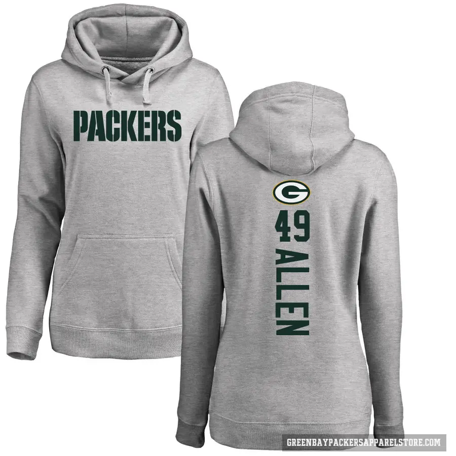 Women's ＃49 Austin Allen Green Bay Packers Pro Line Ash Backer Pullover Hoodie