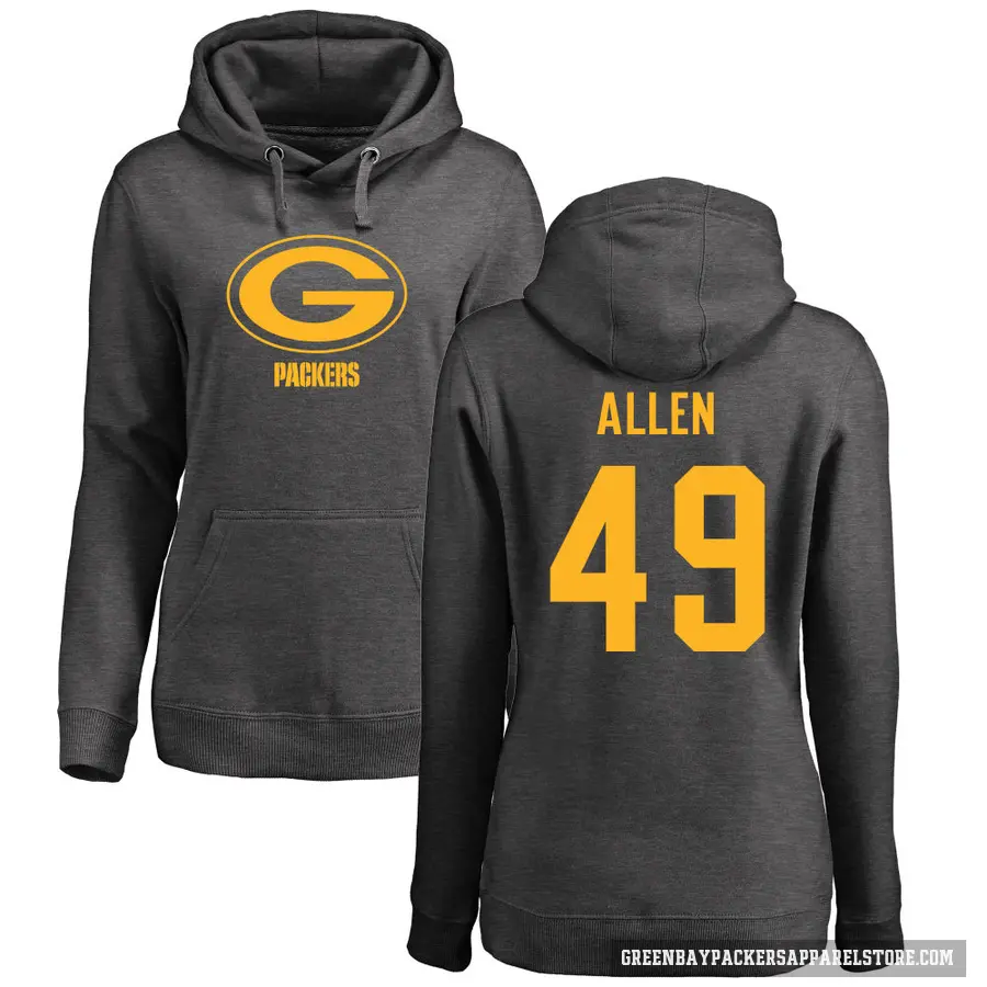 Women's ＃49 Austin Allen Green Bay Packers Pro Line by Branded Ash One Color Pullover Hoodie