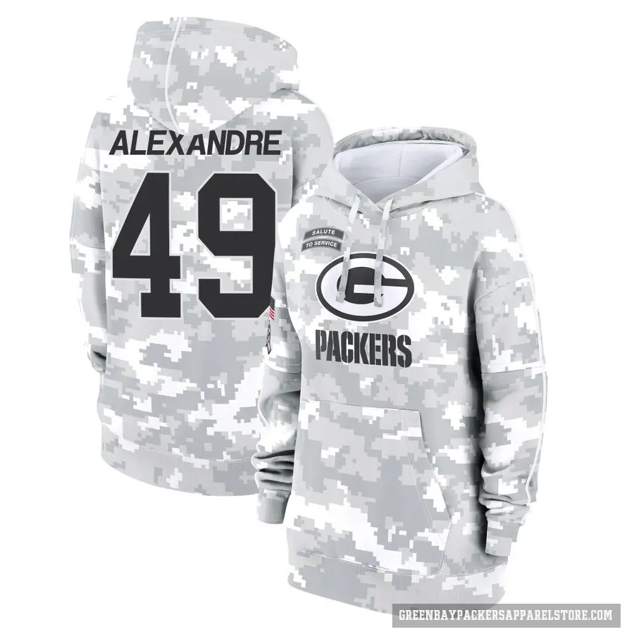 Women's ＃49 Deslin Alexandre Green Bay Packers Arctic Camo 2024 Salute to Service Club Fleece Pullover Hoodie