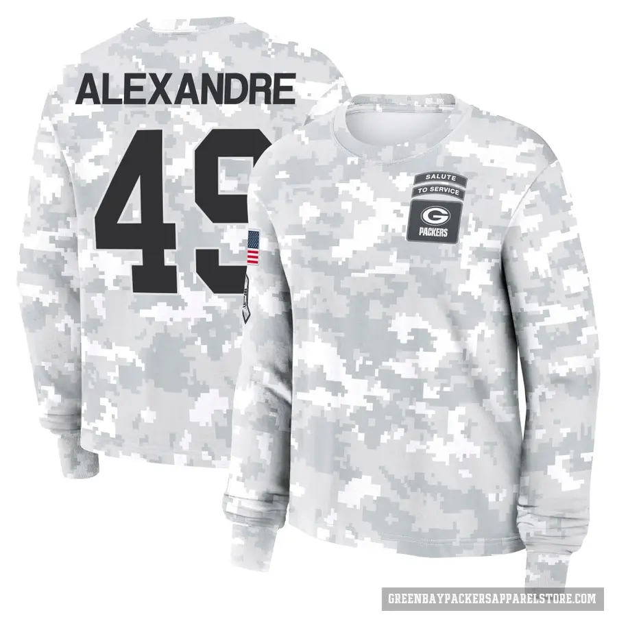 Women's ＃49 Deslin Alexandre Green Bay Packers Camo Arctic 2024 Salute to Service Long Sleeve T-Shirt