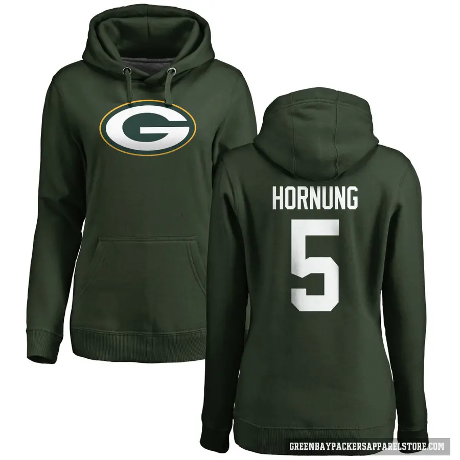 Women's ＃5 Paul Hornung Green Bay Packers Green Pro Line Logo Pullover Hoodie