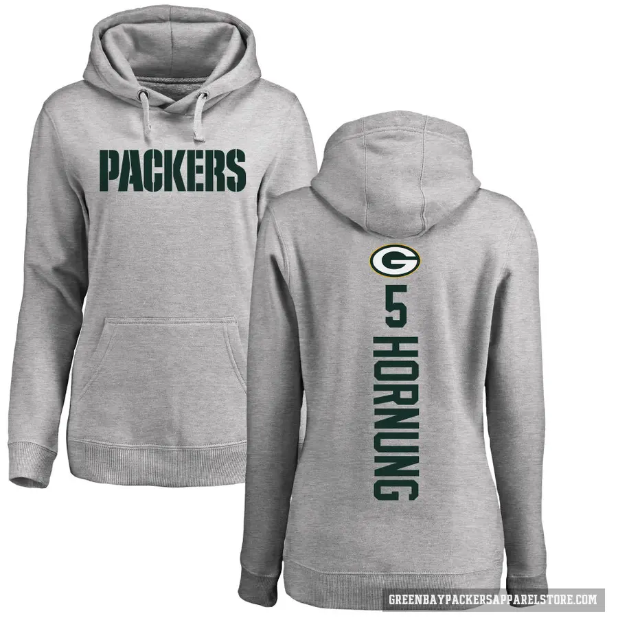 Women's ＃5 Paul Hornung Green Bay Packers Pro Line Ash Backer Pullover Hoodie