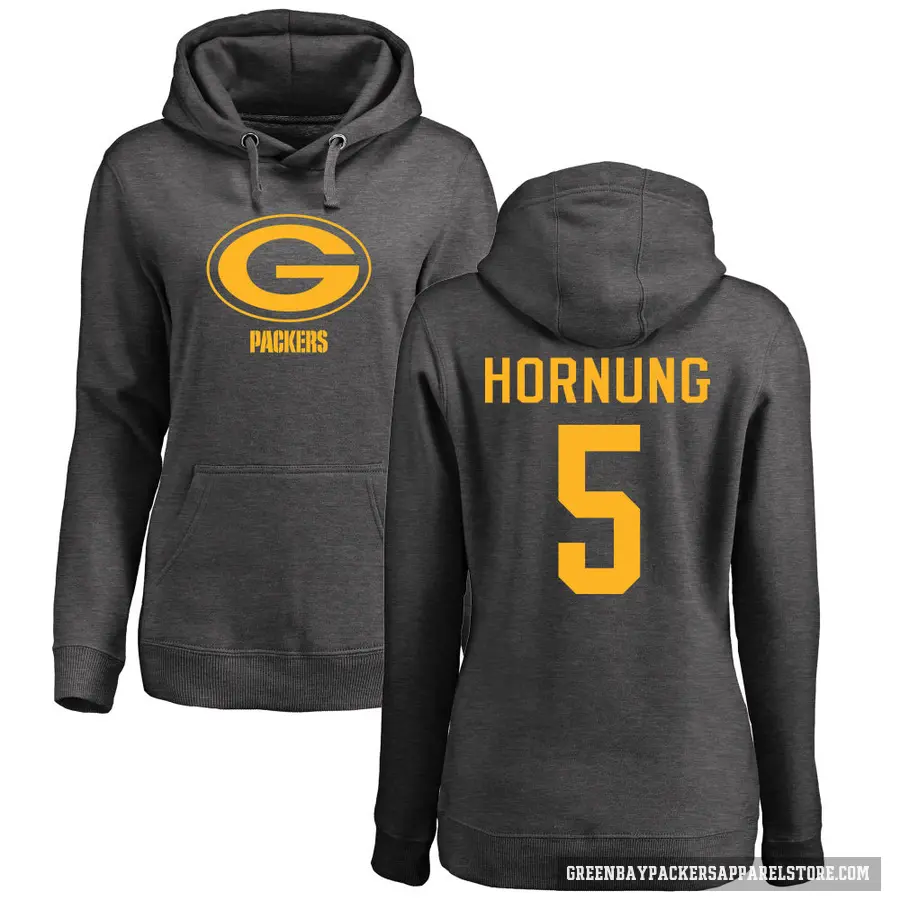 Women's ＃5 Paul Hornung Green Bay Packers Pro Line by Branded Ash One Color Pullover Hoodie