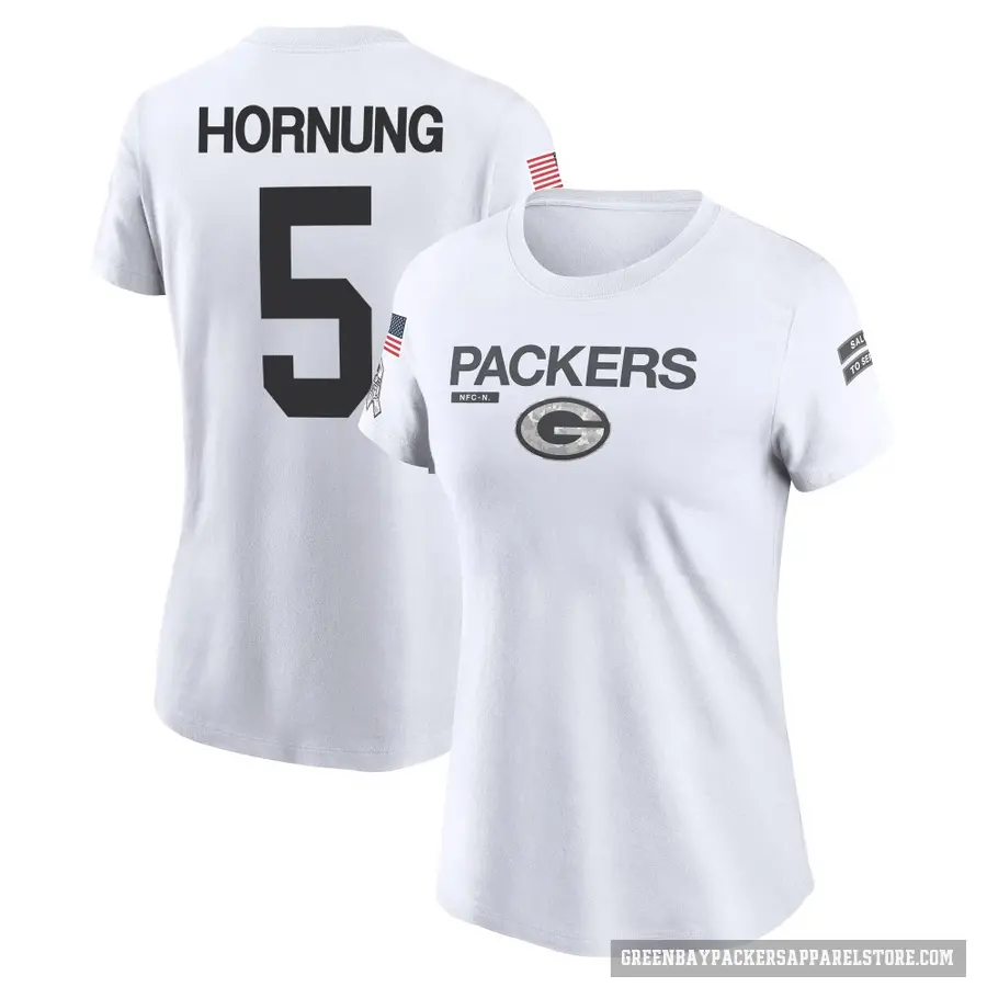Women's ＃5 Paul Hornung Green Bay Packers White 2024 Salute to Service Performance T-Shirt