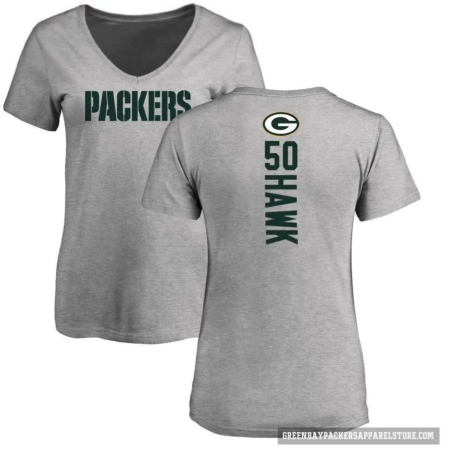 Women's ＃50 A.J. Hawk Green Bay Packers Ash Backer V-Neck T-Shirt