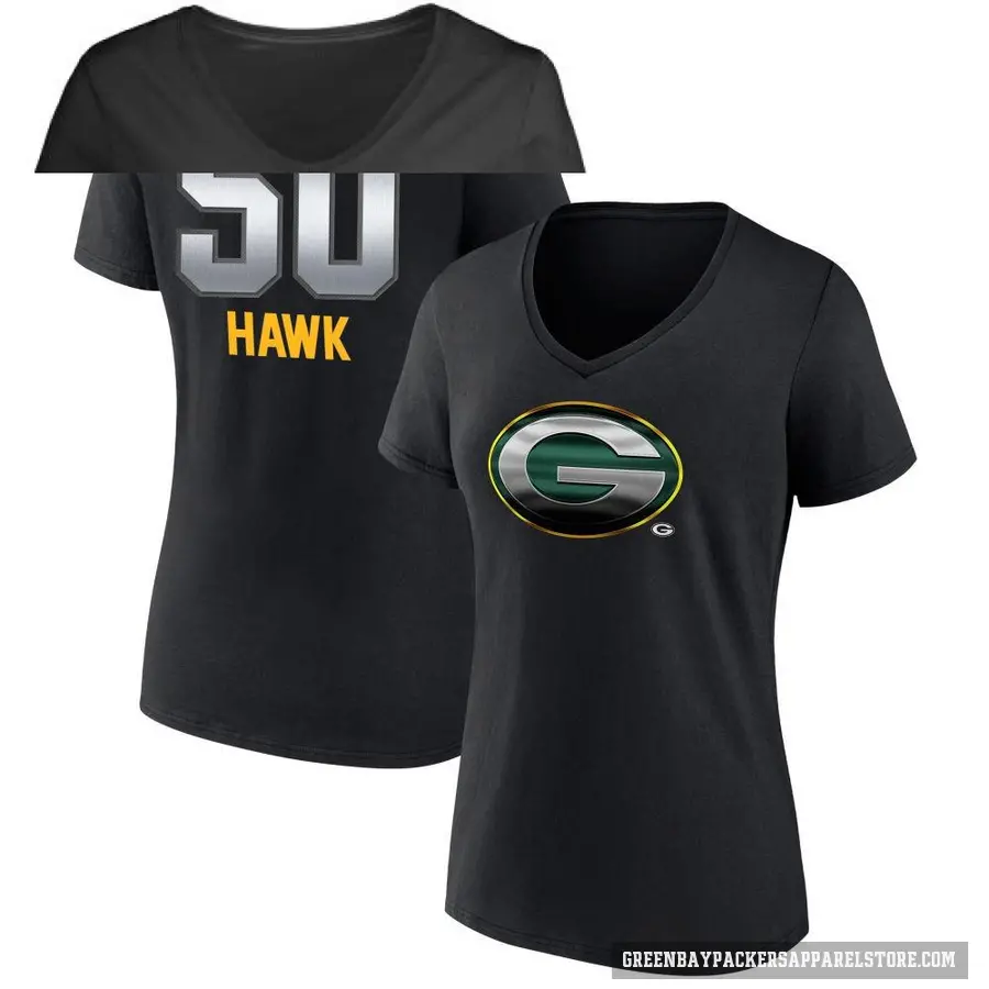 Women's ＃50 A.J. Hawk Green Bay Packers Black Midnight Mascot T-Shirt