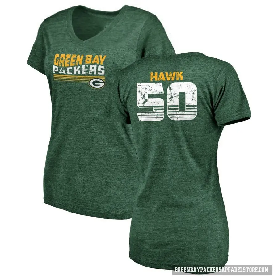 Women's ＃50 A.J. Hawk Green Bay Packers Green Retro V-Neck T-Shirt