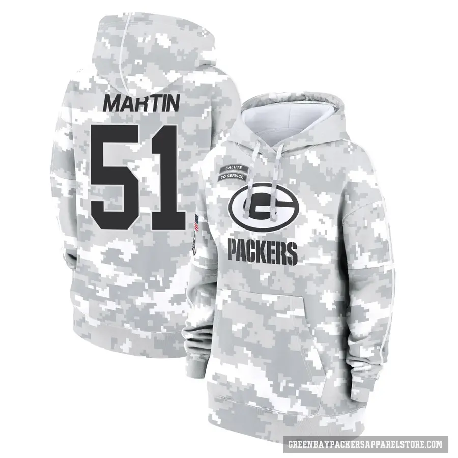 Women's ＃51 Jeremiah Martin Green Bay Packers Arctic Camo 2024 Salute to Service Club Fleece Pullover Hoodie